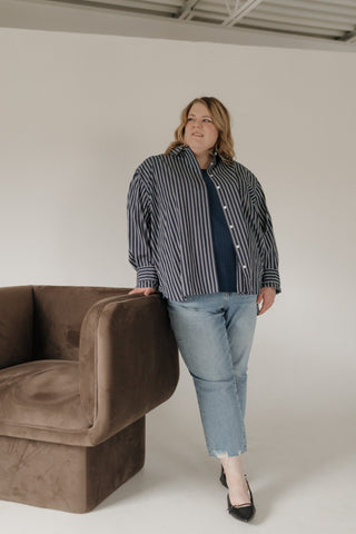 SPANX® Poplin Oversized Button-Up Shirt – Timeless Navy & White - Love Marlow