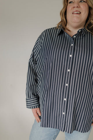 SPANX® Poplin Oversized Button-Up Shirt – Timeless Navy & White - Love Marlow