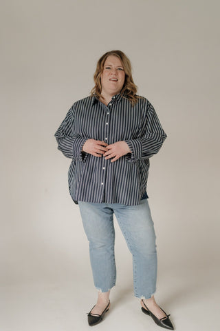 SPANX® Poplin Oversized Button-Up Shirt – Timeless Navy & White - Love Marlow