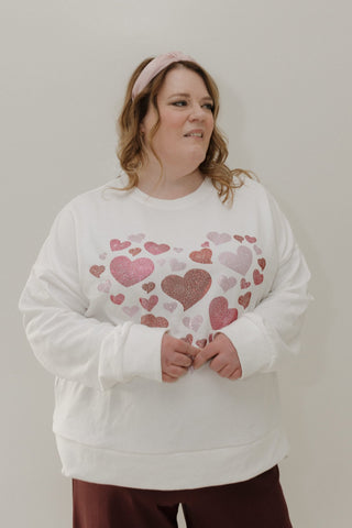 SPARKLY HEARTS CREWNECK SWEATSHIRT – RHINESTONE - Love Marlow