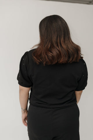 Sparkly Short Sleeve Polo Top – Black Rhinestone - Love Marlow