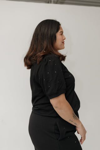 Sparkly Short Sleeve Polo Top – Black Rhinestone - Love Marlow
