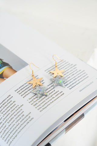 Starry Earrings in Silver Glitter - Love Marlow