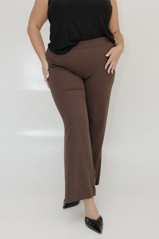 STRAIGHT LEG PULL - ON PANT IN TRUFFLE BROWN - Love Marlow
