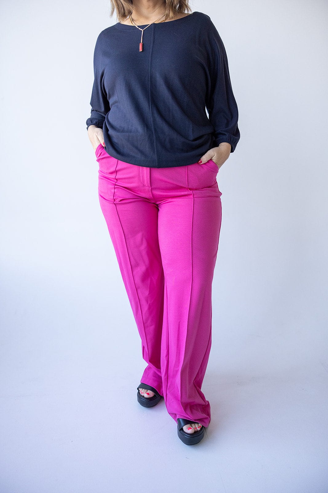 STRAIGHT LEG TROUSER IN FUCHSIA ROSE - 12 - Love Marlow