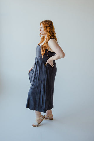 STRAPPY T - SHIRT MAXI DRESS IN HEATHERED NAVY - Love Marlow