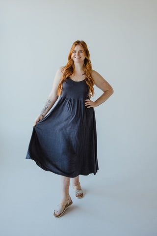 STRAPPY T - SHIRT MAXI DRESS IN HEATHERED NAVY - Love Marlow