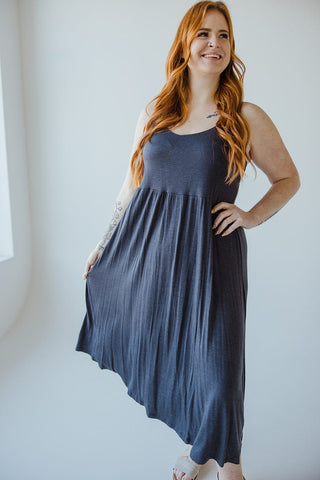 STRAPPY T - SHIRT MAXI DRESS IN HEATHERED NAVY - Love Marlow