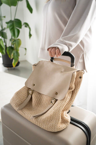 STRAW AND FAUX LEATHER BACKPACK - Love Marlow