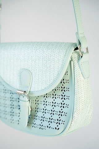 STRAW AND LASER - CUT LACE SATCHEL IN MINT - Love Marlow