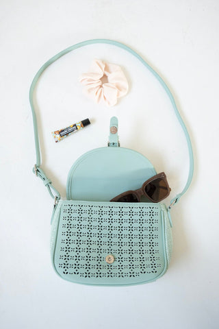 STRAW AND LASER - CUT LACE SATCHEL IN MINT - Love Marlow
