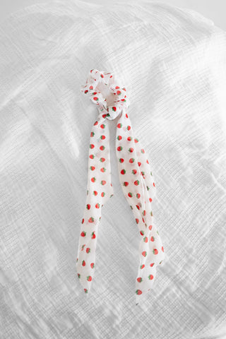 Strawberry Dream Chiffon Ribbon Scrunchie – Long Tail Romantic Hair Tie - Love Marlow