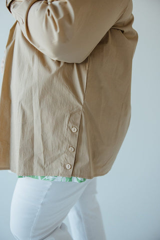 STRETCHY BUTTON - UP BLOUSE WITH BUTTON DETAILS IN CORK - Love Marlow