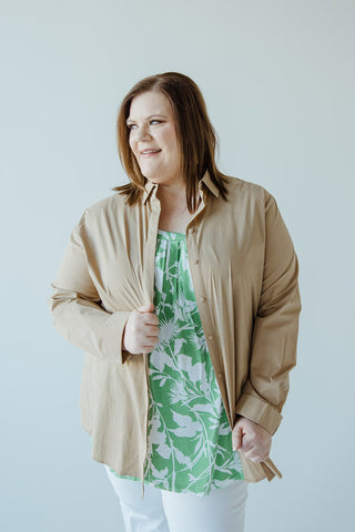 STRETCHY BUTTON - UP BLOUSE WITH BUTTON DETAILS IN CORK - Love Marlow
