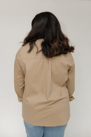 STRETCHY BUTTON-UP BLOUSE WITH BUTTON DETAILS IN CORK - Love Marlow