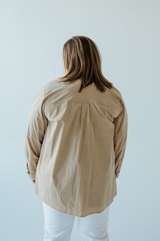 STRETCHY BUTTON - UP BLOUSE WITH BUTTON DETAILS IN CORK - Love Marlow