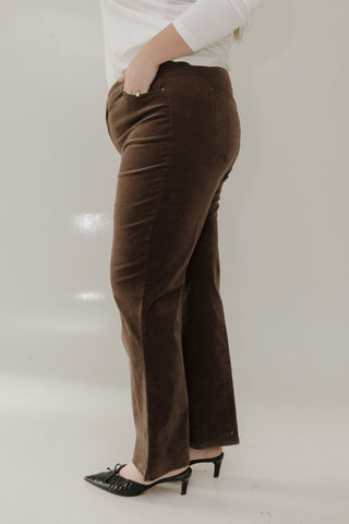 STRETCHY CORDUROY FLARE PANTS – WALNUT - Love Marlow