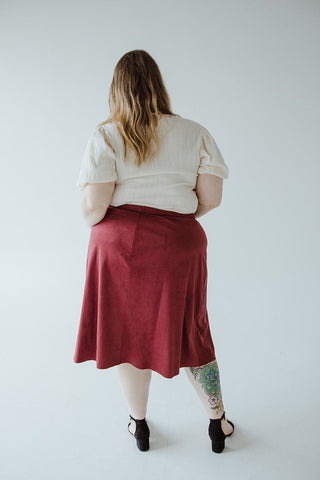 STRETCHY FAUX SUEDE A - LINE SKIRT IN MULLED WINE - Love Marlow
