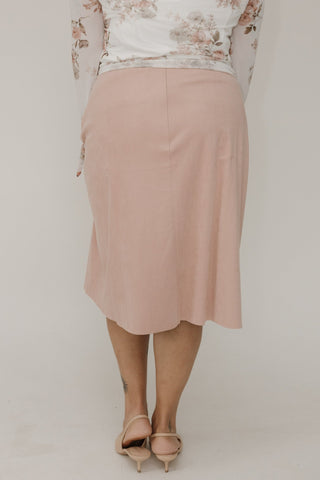 STRETCHY FAUX SUEDE A - LINE SKIRT IN ROSE WATER - Love Marlow