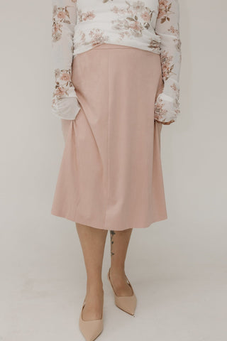 STRETCHY FAUX SUEDE A - LINE SKIRT IN ROSE WATER - Love Marlow