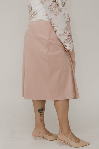 STRETCHY FAUX SUEDE A - LINE SKIRT IN ROSE WATER - Love Marlow