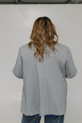 STRETCHY GRAY BLAZER WITH BOSS BLUE PINSTRIPES - Love Marlow