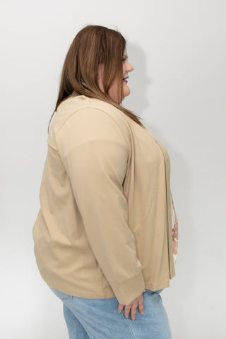 Stretchy Knit Collared Blouse – Warm Sand - Love Marlow