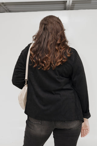 STRETCHY MICROSUEDE DRAPE JACKET - Love Marlow