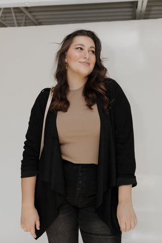 STRETCHY MICROSUEDE DRAPE JACKET - Love Marlow