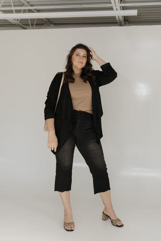 STRETCHY MICROSUEDE DRAPE JACKET - Love Marlow