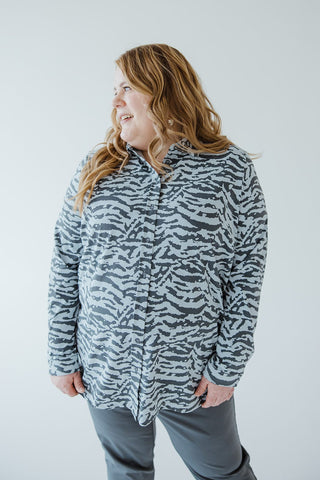 STRETCHY WRINKLE FREE BUTTON - UP BLOUSE IN ABSTRACT ZEBRA - Love Marlow