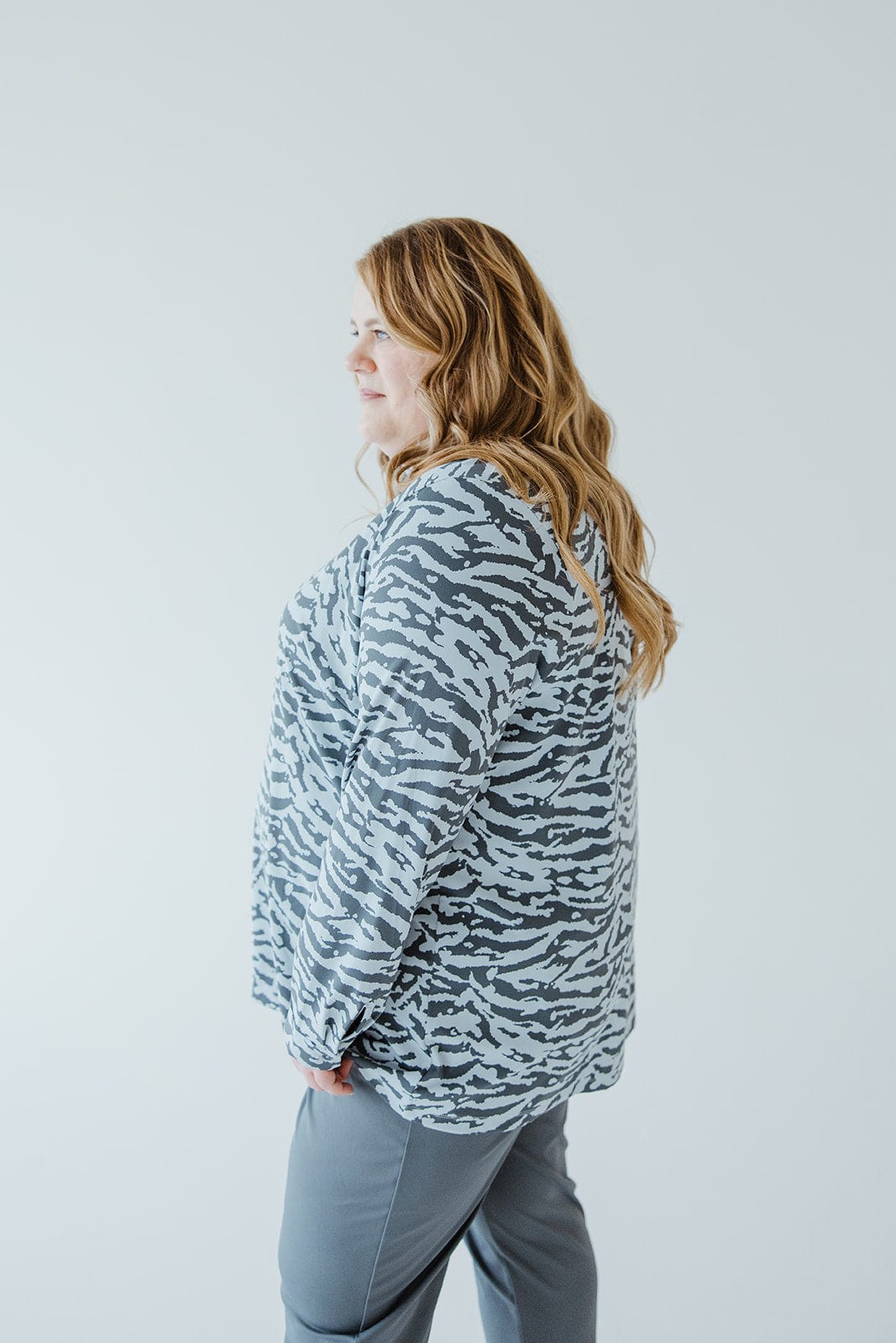 STRETCHY WRINKLE FREE BUTTON - UP BLOUSE IN ABSTRACT ZEBRA - Love Marlow