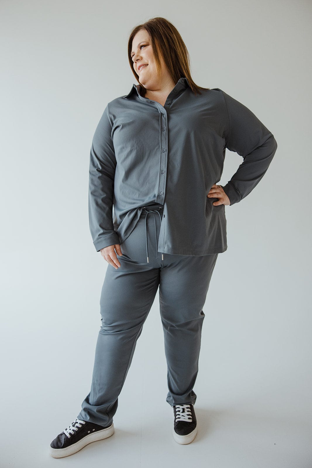 STRETCHY WRINKLE FREE PANTS IN HAZY STEEL BLUE - Love Marlow