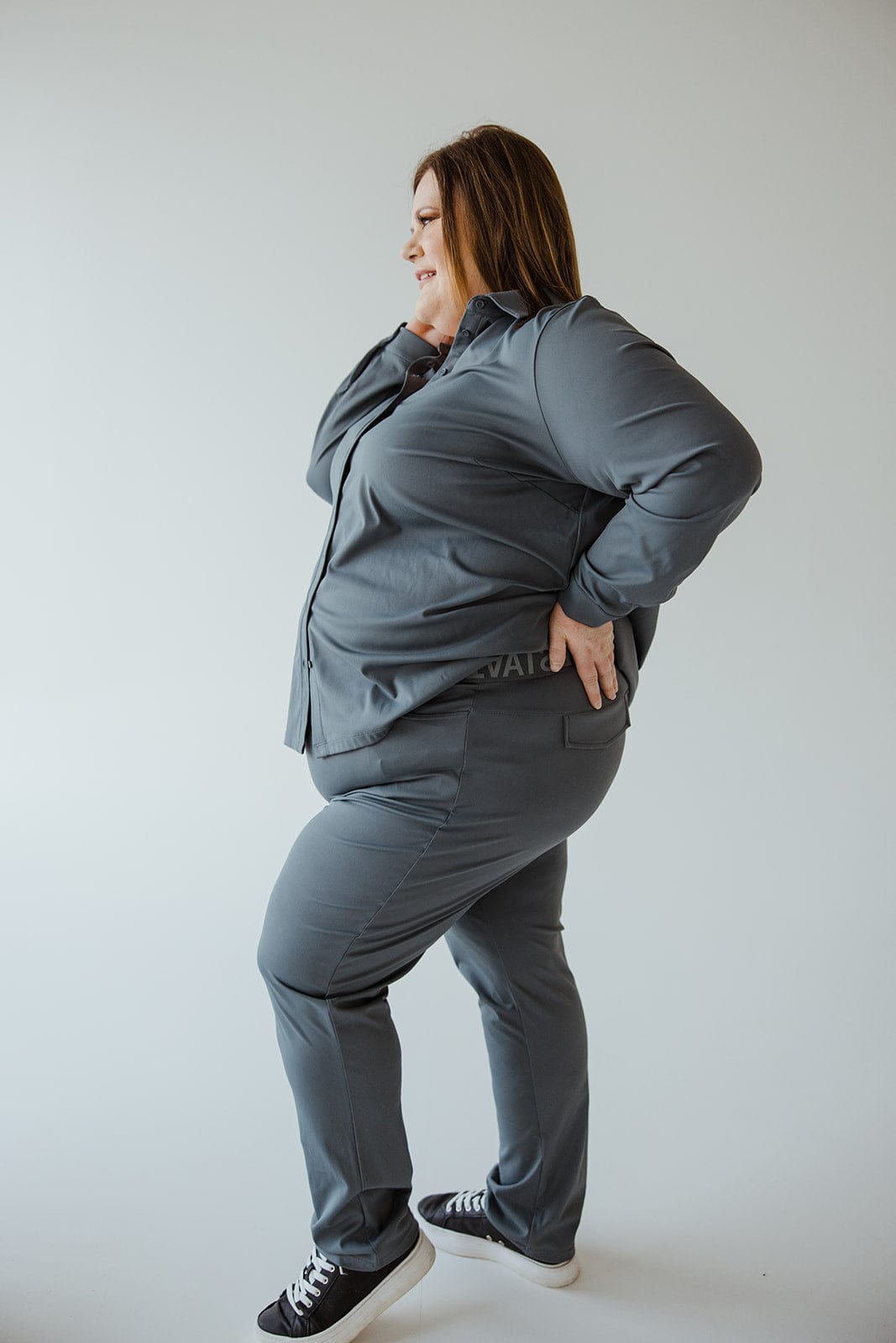 STRETCHY WRINKLE FREE PANTS IN HAZY STEEL BLUE - Love Marlow