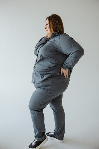 STRETCHY WRINKLE FREE PANTS IN HAZY STEEL BLUE - Love Marlow