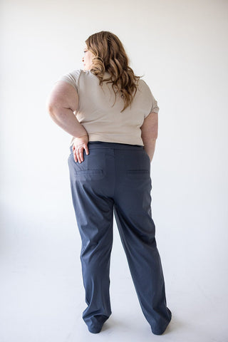 STRETCHY WRINKLE FREE SLIM STRAIGHT LEG TROUSERS IN LEAD - Love Marlow