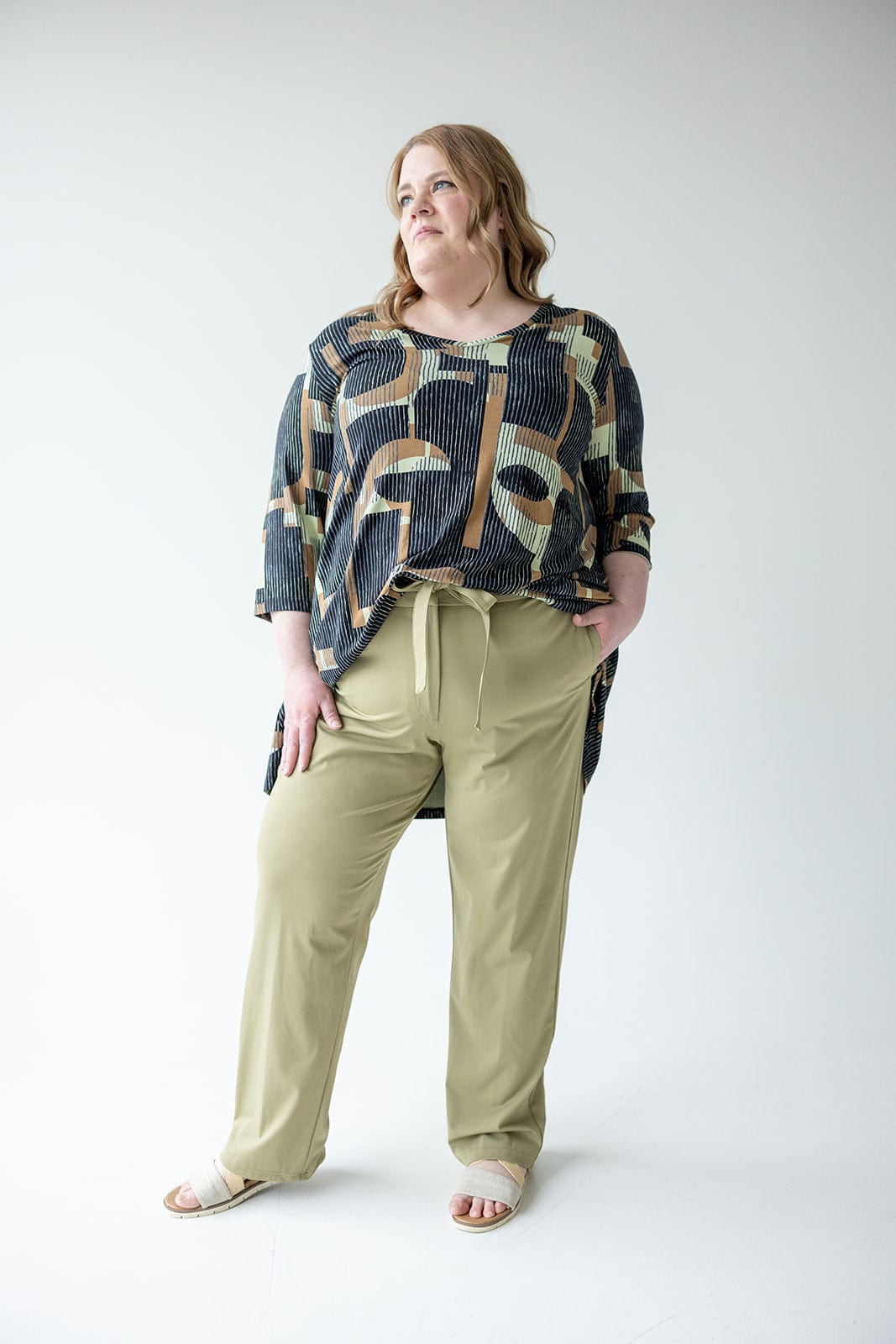 STRETCHY WRINKLE FREE SLIM STRAIGHT LEG TROUSERS IN MATCHA - Love Marlow