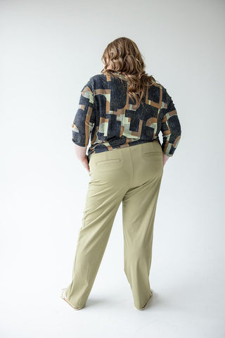 STRETCHY WRINKLE FREE SLIM STRAIGHT LEG TROUSERS IN MATCHA - Love Marlow