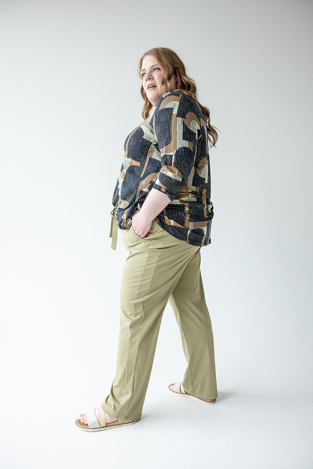 STRETCHY WRINKLE FREE SLIM STRAIGHT LEG TROUSERS IN MATCHA - Love Marlow