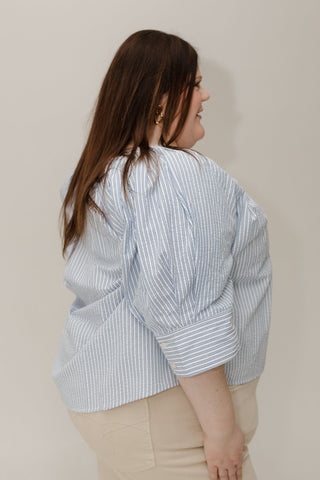 Striped Button - Up Blouse – Blue & Off - White - Love Marlow