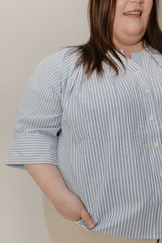 Striped Button - Up Blouse – Blue & Off - White - Love Marlow