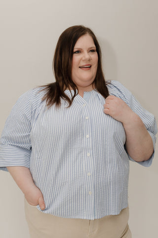 Striped Button - Up Blouse – Blue & Off - White - Love Marlow