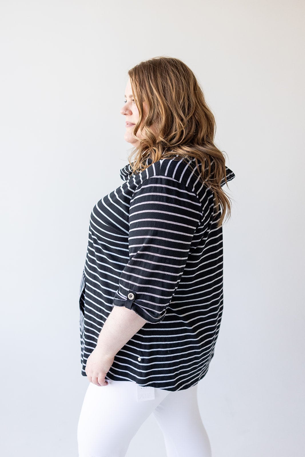 STRIPED COWL NECK HOODIE IN BLACK - Love Marlow