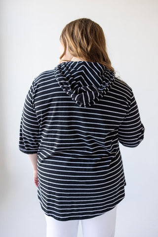 STRIPED COWL NECK HOODIE IN BLACK - Love Marlow