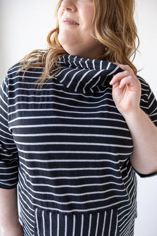 STRIPED COWL NECK HOODIE IN BLACK - Love Marlow