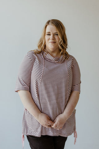 STRIPED COWL NECK SHORT SLEEVE TUNIC IN DAISY MIST - Love Marlow