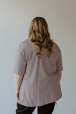STRIPED COWL NECK SHORT SLEEVE TUNIC IN DAISY MIST - Love Marlow