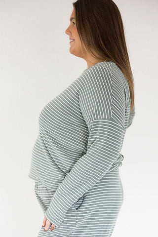 Striped Crew Neck Dolman Sleeve Top – Olive | Cream - Love Marlow