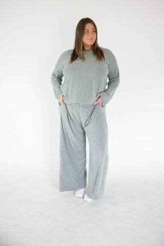 Striped Crew Neck Dolman Sleeve Top – Olive | Cream - Love Marlow