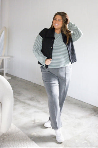 Striped Crew Neck Dolman Sleeve Top – Olive | Cream - Love Marlow